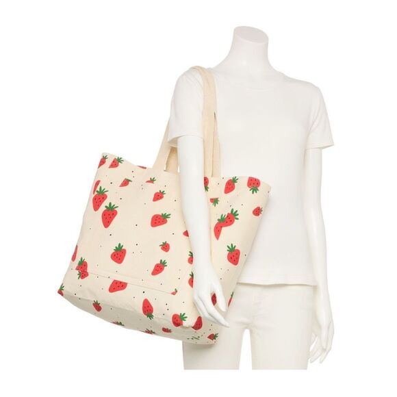 New! Strawberry Printed Canvas Shopper Tote Bag NWT - Picture 4 of 4